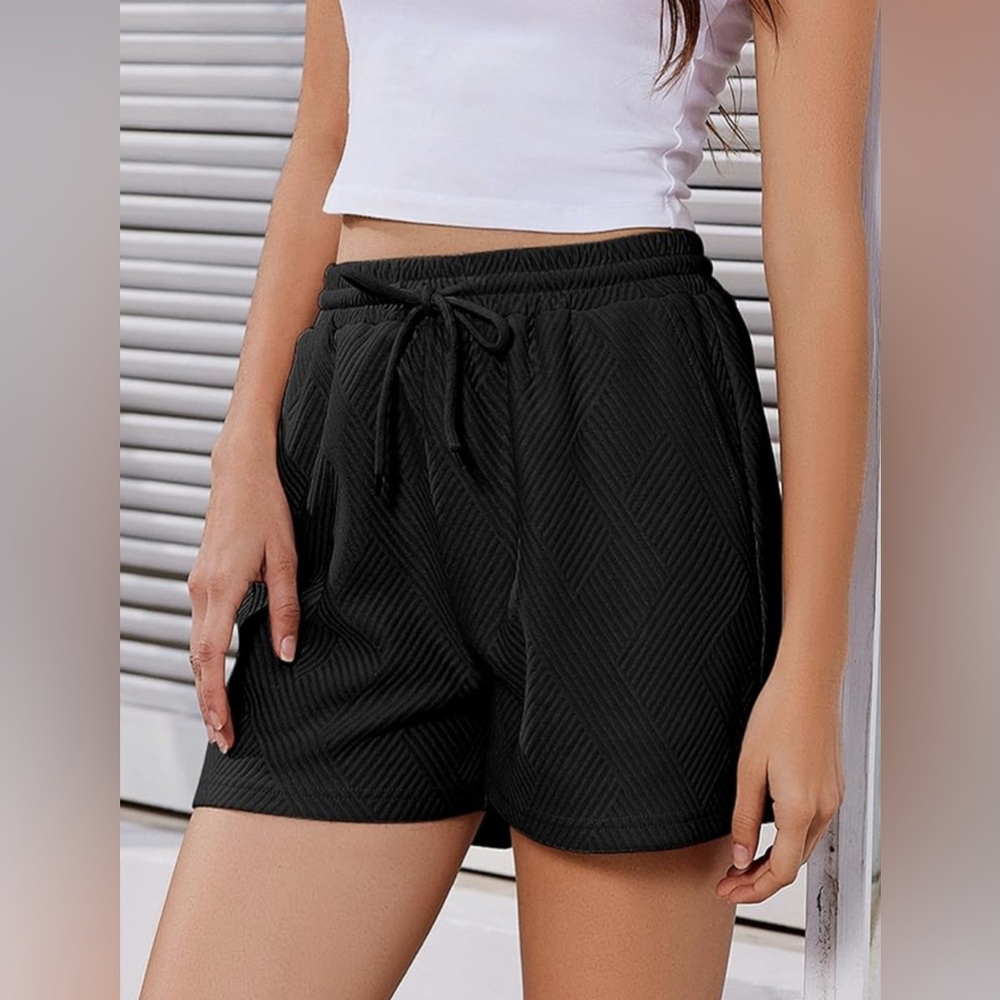 Textured Casual Lounge Short Elastic Waist with Pockets Pajama Shorts